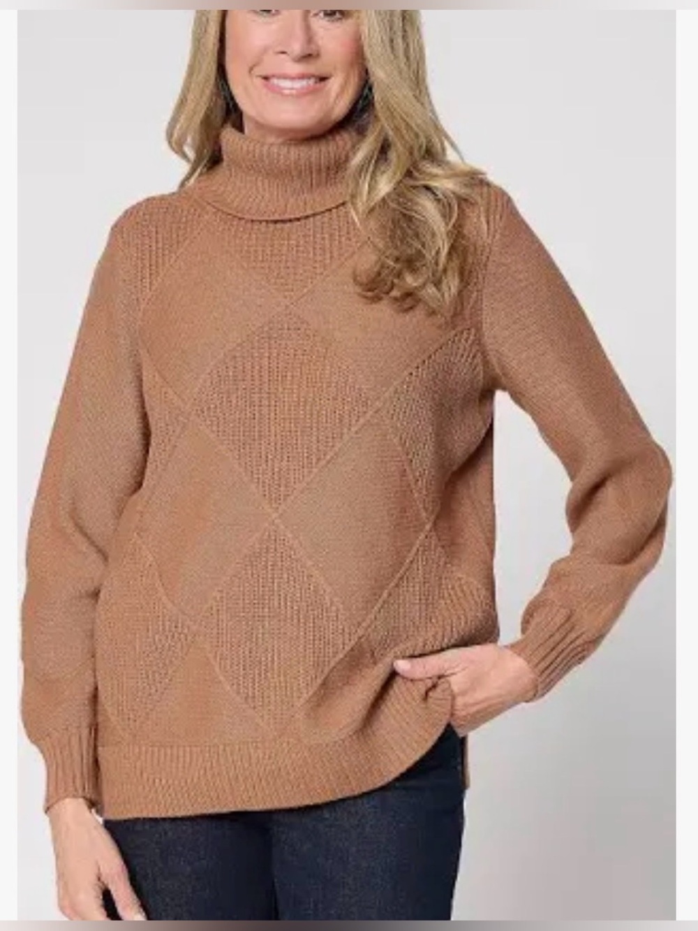 Belle by Kim Gravel Diamond Shaker & Jersey Sweater Brown Large NWOT